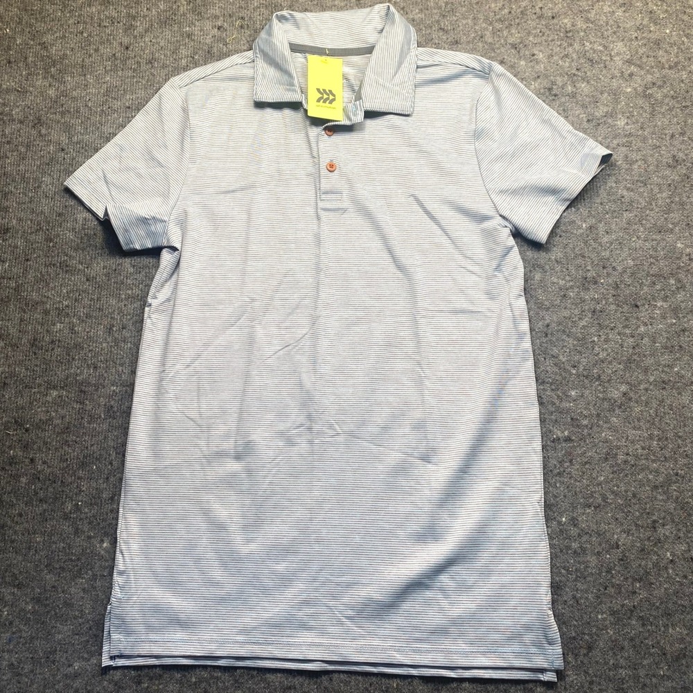 All In Motion Womens Striped Short Sleeve Polo Shirt Blue Brown Size S NWT
